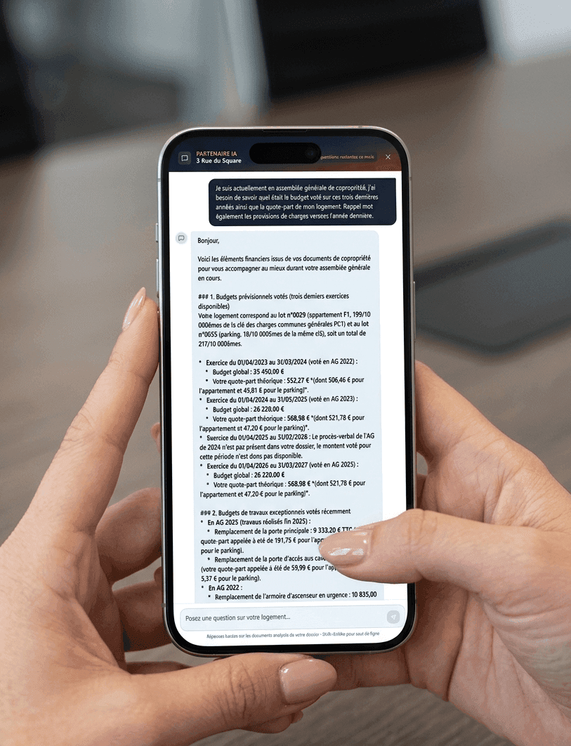 Assistant IA de carnet-logement.app répondant à une question sur un logement en citant ses documents